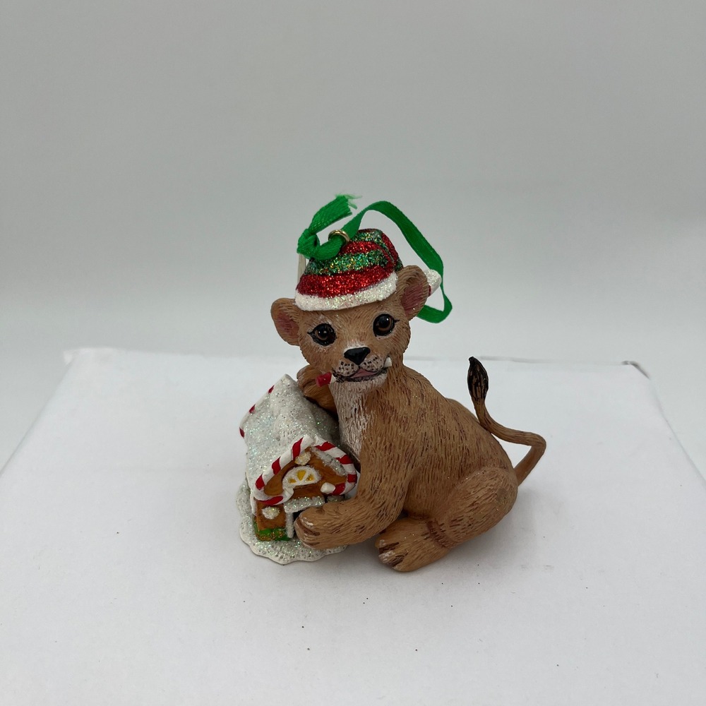 Danbury Mint Ornament Lion Cub Gingerbread House Brown Holiday Glitter Safari